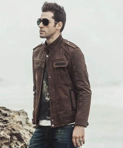 Suede Leather Biker Jacket For Men | Charlotte Jacket