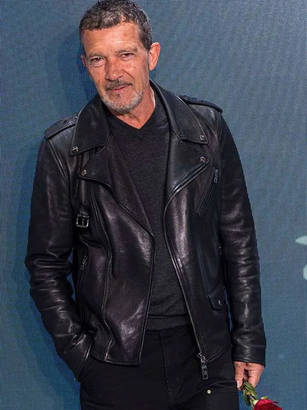 Antonio Banderas 2025 Black Leather Jacket