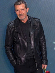 Antonio Banderas 2025 Black Leather Jacket