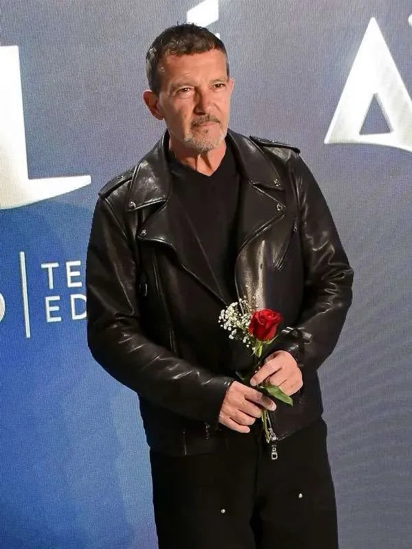 Antonio Banderas 2025 Black Leather Jacket