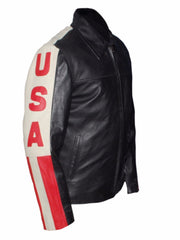 American Flag Black Leather Biker Jacket
