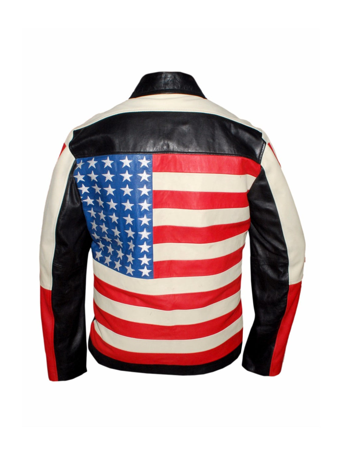 American Flag Leather Jacket | Black Leather Biker Jacket