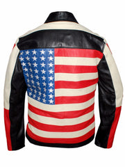 American Flag Black Leather Biker Jacket