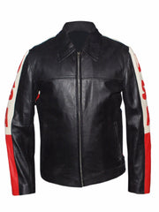 American Flag Black Leather Biker Jacket