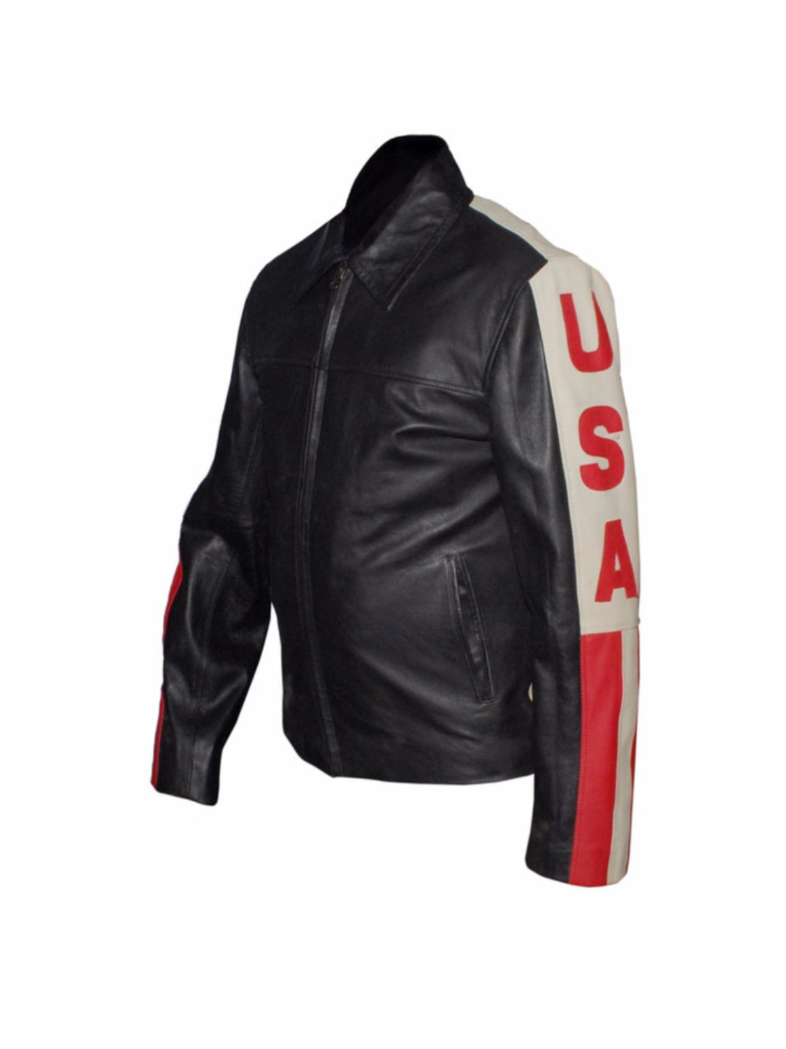 American Flag Leather Jacket | Black Leather Biker Jacket