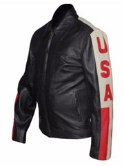 American Flag Black Leather Biker Jacket