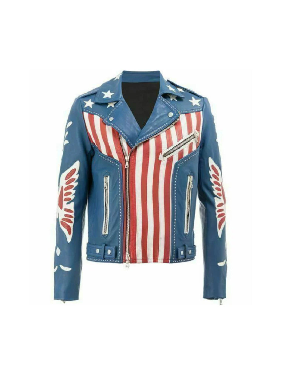 American Flag Blue Leather Jacket | Balmain Leather Jacket