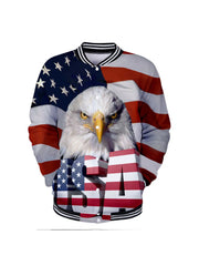 American Flag Eagle 3D Printed Satin Bomber Jacket