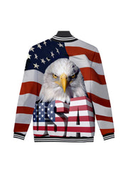 American Flag Eagle 3D Printed Satin Bomber Jacket