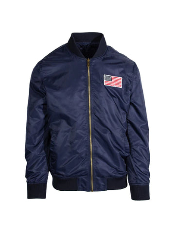 Patched Blue American Flag Bomber Jacket