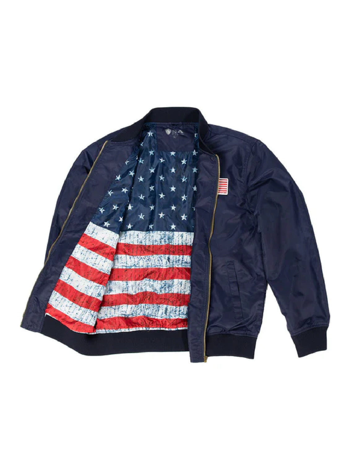 Patched Blue American Flag Bomber Jacket