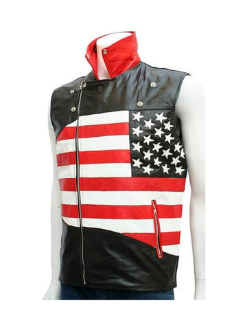 Double Breasted American Flag Leather Vest