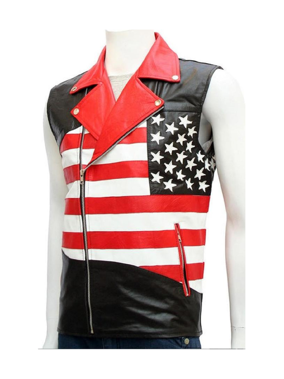 Double Breasted American Flag Leather Vest