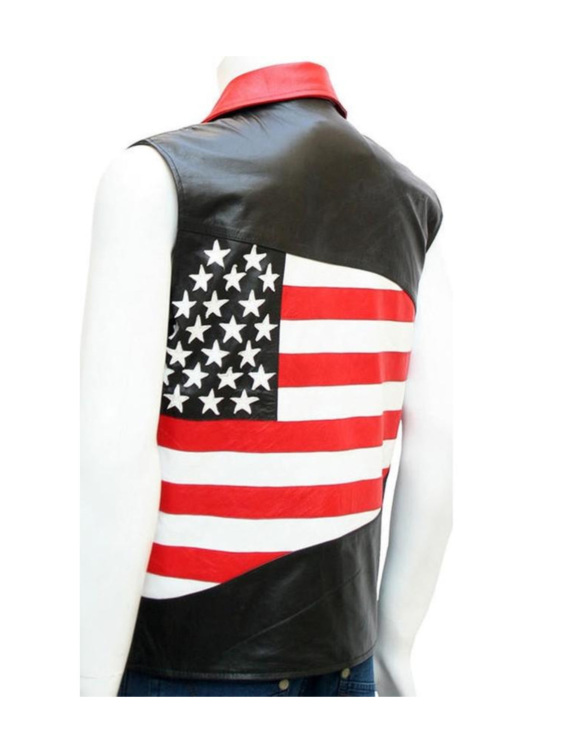 Double Breasted American Flag Leather Vest