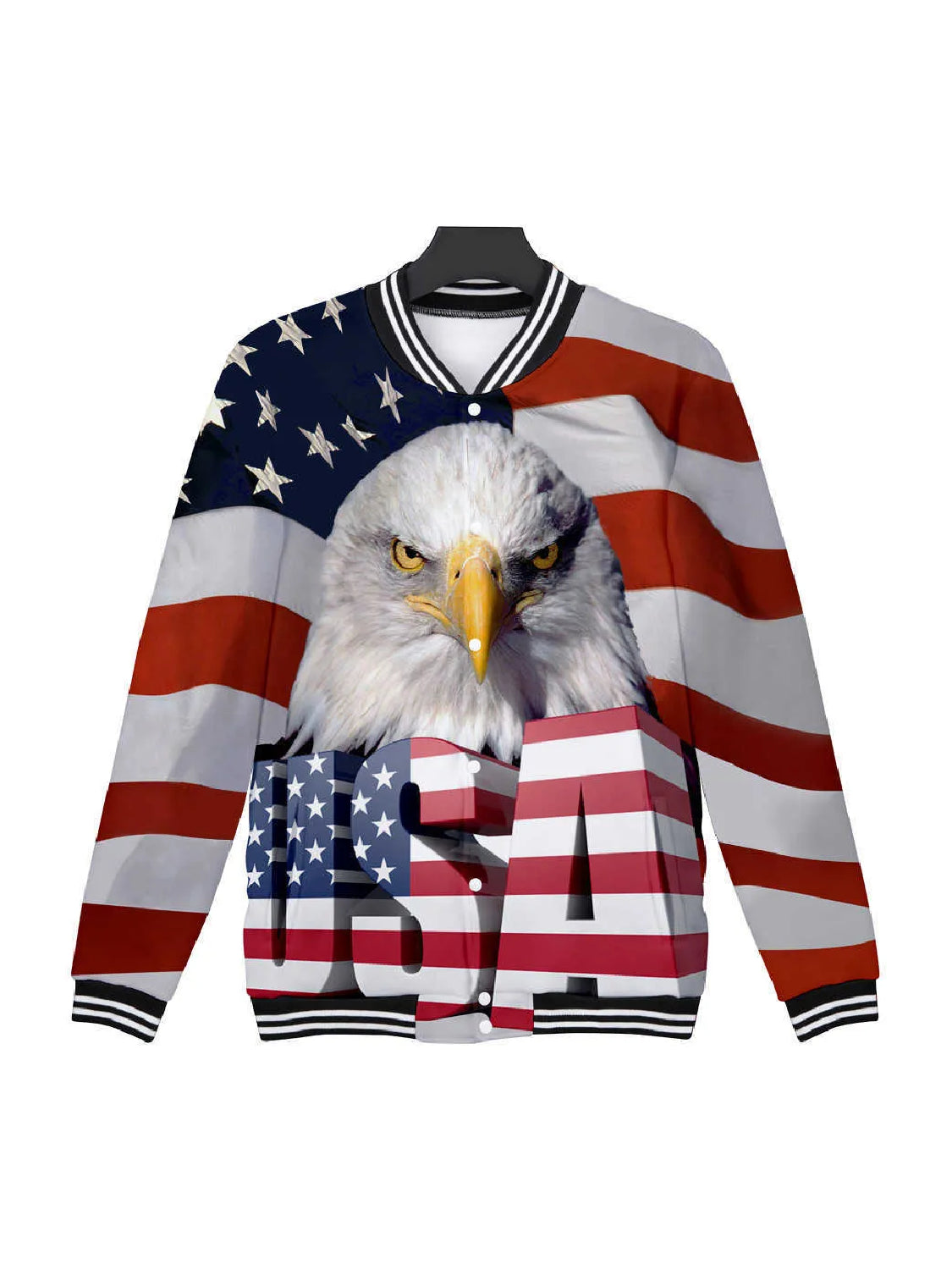 American Flag Eagle 3D Printed Satin Bomber Jacket