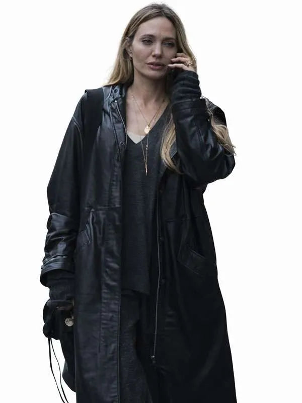 Couture 2026 Angelina Jolie Black Leather Coat