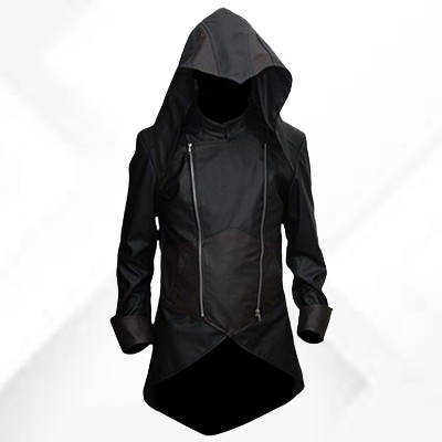 Assassins Creed Unity Black Leather Hooded Jacket