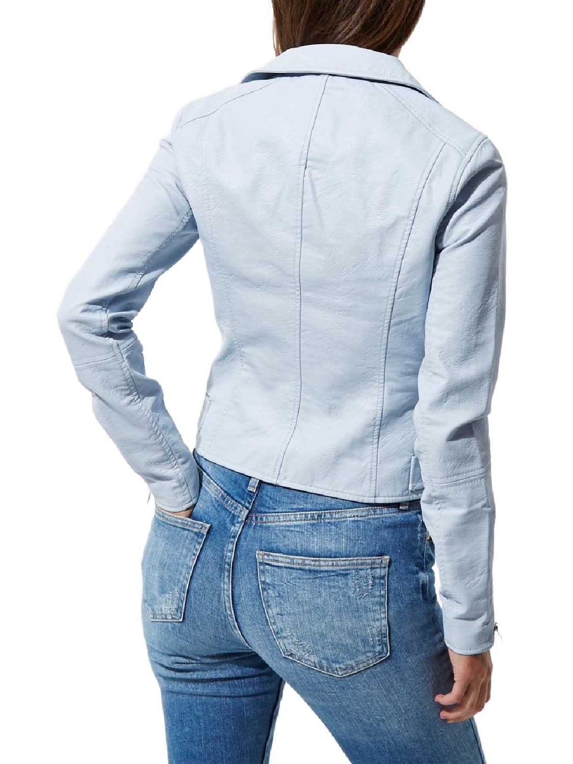 Asymmetrical Leather Jacket for Women | Light Blue Leather Biker Jacket