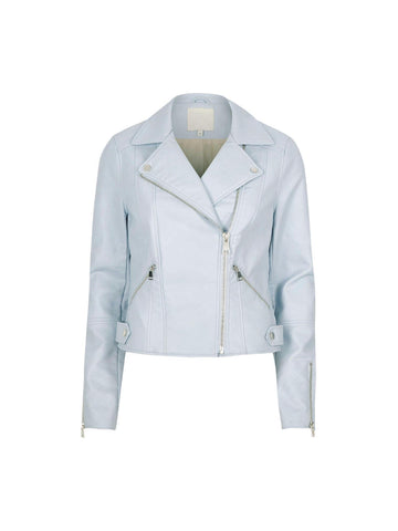 Asymmetrical Leather Jacket for Women | Light Blue Leather Biker Jacket