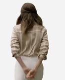 Autumn Reeser Junebug 2024 Beige Striped Shirt