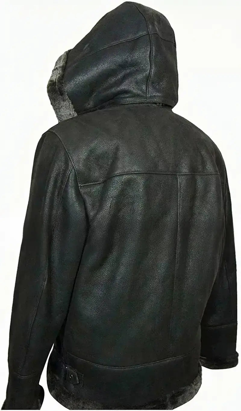 Fur Shearling Bomber&nbsp;Aviator&nbsp;Flying Pilot&nbsp;B3 Black Leather Jacket