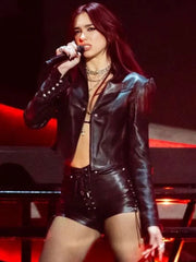 BRIT Awards 2024 Dua Lipa Black Cropped Leather Jacket 