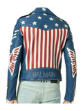 American Flag Blue Balmain Leather Jacket