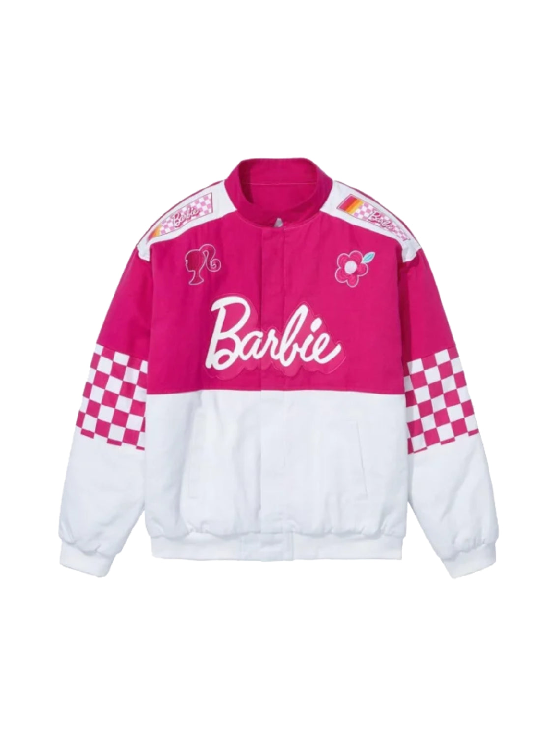 Barbie Checkered Racing Jacket | Ladies Pink Motorcycle Jacket