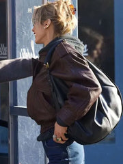 NYC 2026 Bella Hadid Brown Leather Jacket