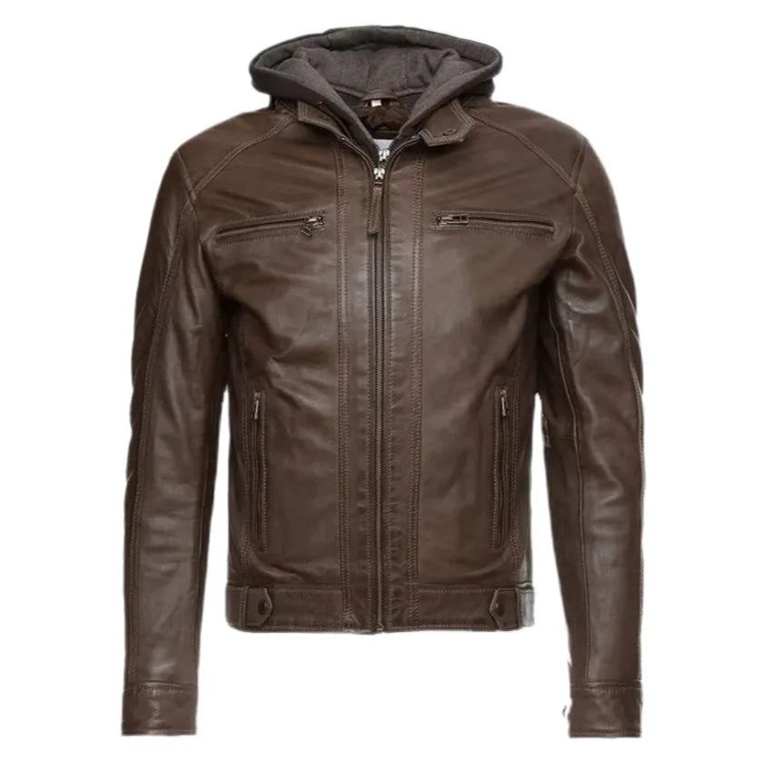 Biker Eric Hooded Leather Jacket