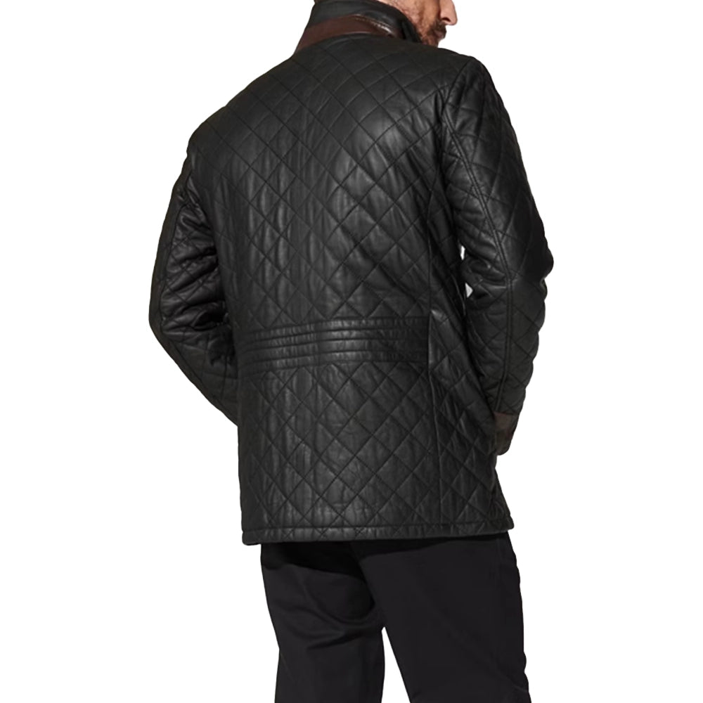Mens Diamond Quilted Black Coat