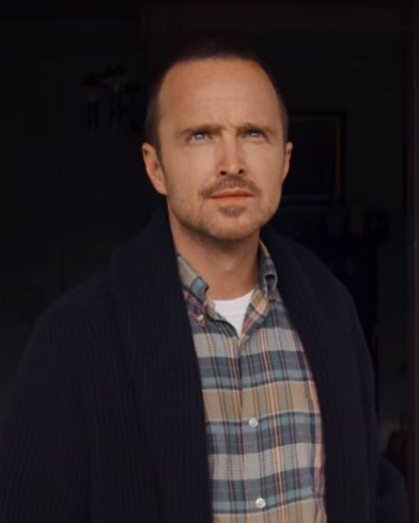 Black Mirror S06 Aaron Paul Blue Ribbed Cardigan