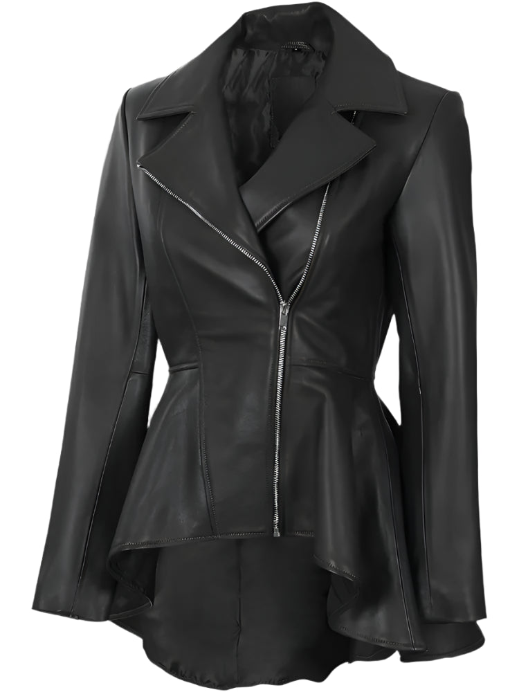 Women’s Black Peplum Leather Jacket