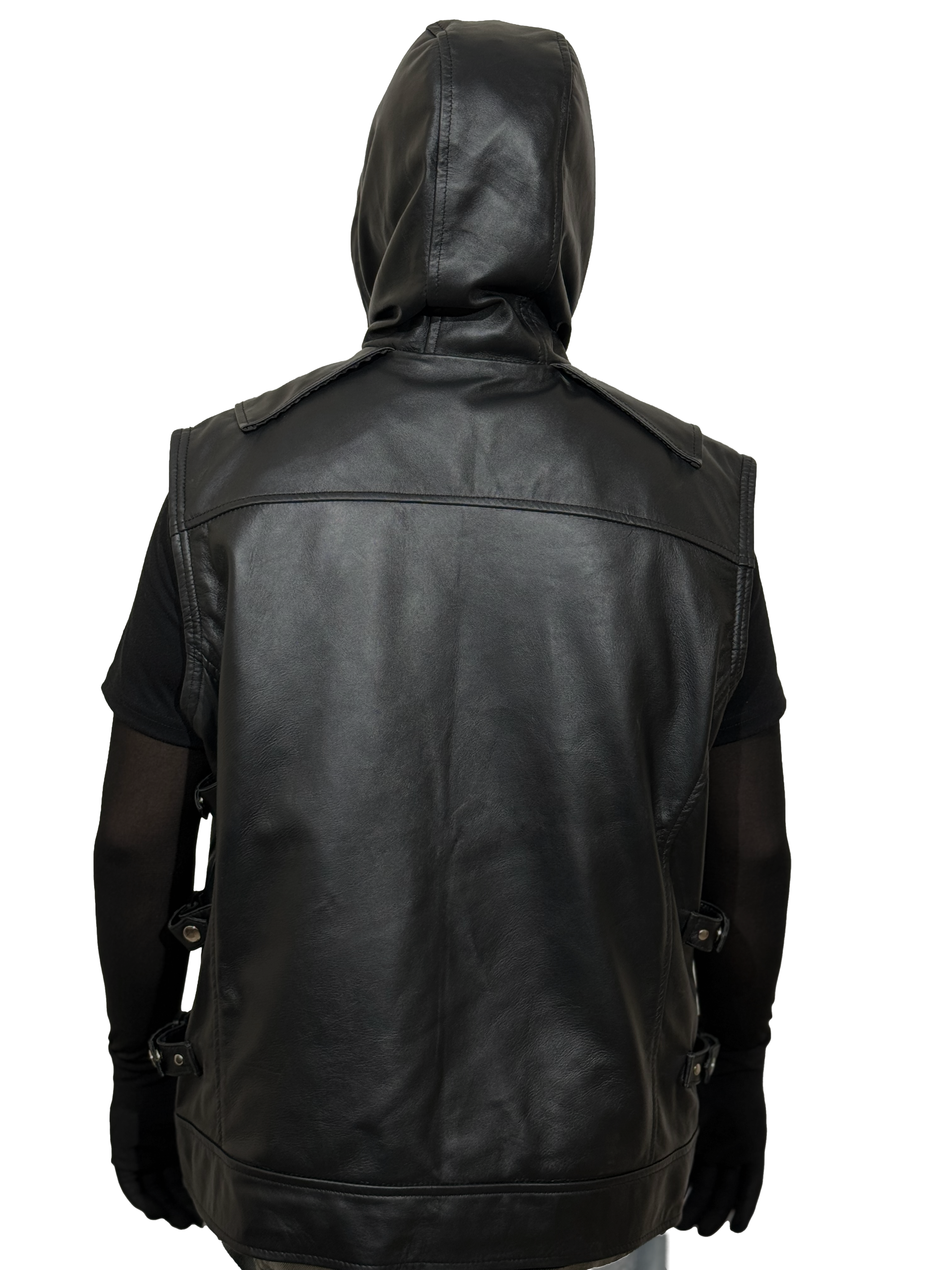 Black Hooded Leather Tactical Vest