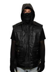 Black Hooded Leather Tactical Vest