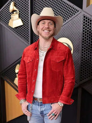 Grammy 2026 Brandon Lake Red Suede Jacket