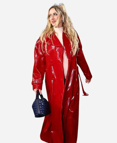 Brittany Mahomes Red Patent Leather Coat