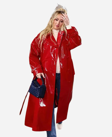 Brittany Mahomes Red Patent Leather Coat