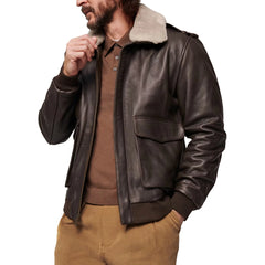 Brown Leather Bomber Air Force Jacket