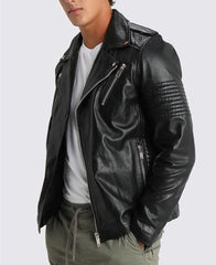 Black Bryon Quilted Lambskin Leather Jacket | Asymmetrical Leather Jacket