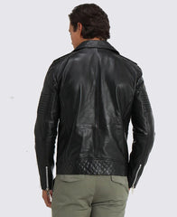 Black Bryon Quilted Lambskin Leather Jacket | Asymmetrical Leather Jacket