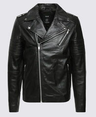 Black Bryon Quilted Lambskin Leather Jacket | Asymmetrical Leather Jacket