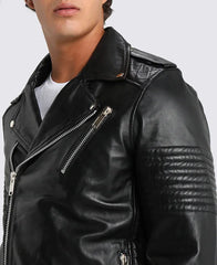 Black Bryon Quilted Lambskin Leather Jacket | Asymmetrical Leather Jacket