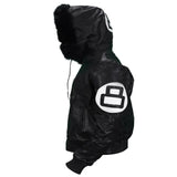 Unisex Black Varsity Style Leather Bomber 8 Ball Jacket
