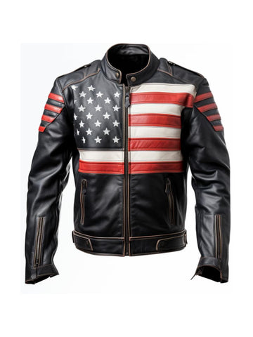 Cafe Racer Jacket | American Flag Motorcycle Jacket