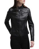 Callie Black Womens Cafe Racer Leather Jacket 