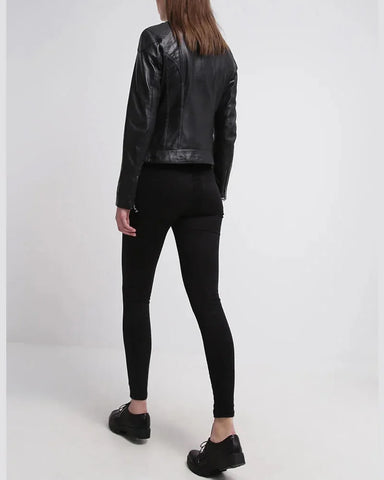 Callie Black Cafe Racer Leather Jacket for Women