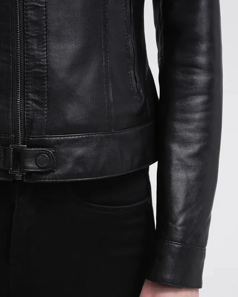 Callie Black Cafe Racer Leather Jacket for Women