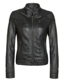 Callie Black Womens Cafe Racer Leather Jacket 