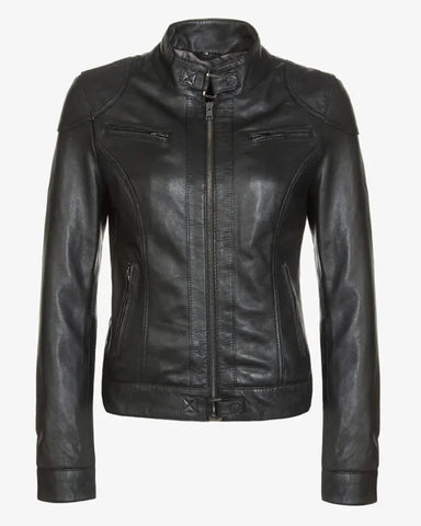 Callie Black Cafe Racer Leather Jacket for Women